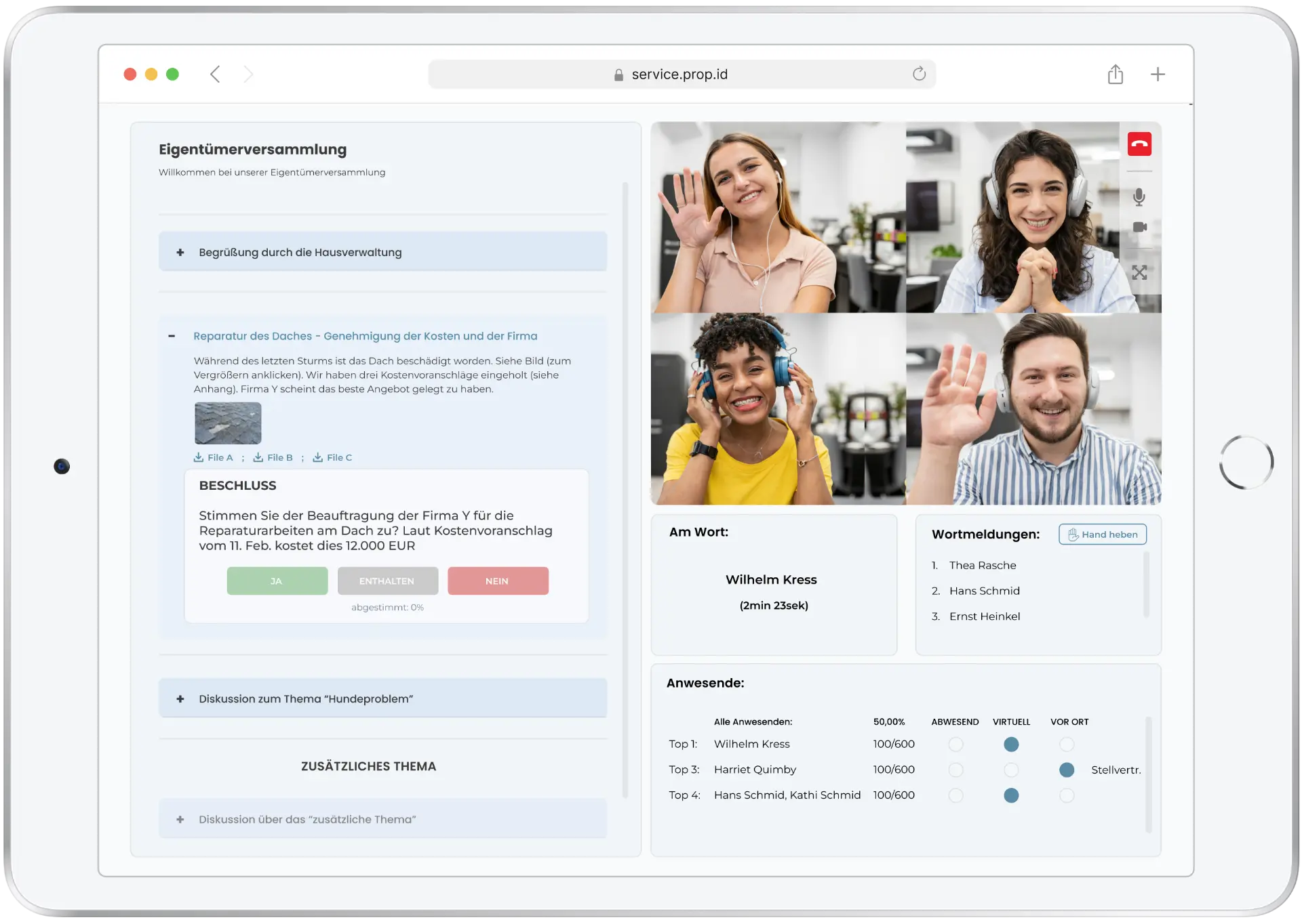 Eigentümerversammlung der Hausverwaltung Berger mit vBeschluss: Tablet Version