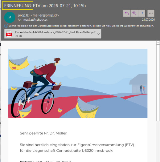 Erinnerungsmails für Eigentümerversammlungen bzw. Fristen für Umlaufbeschlüsse